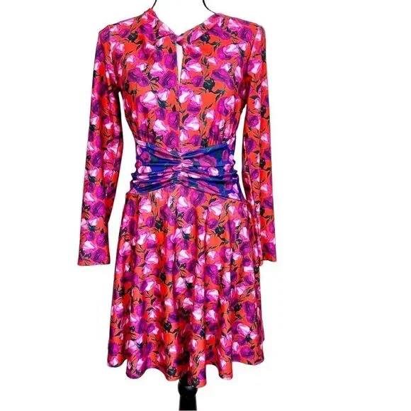 DELFI Collective pink purple floral long sleeve morris dress size small s - Picture 6 of 15